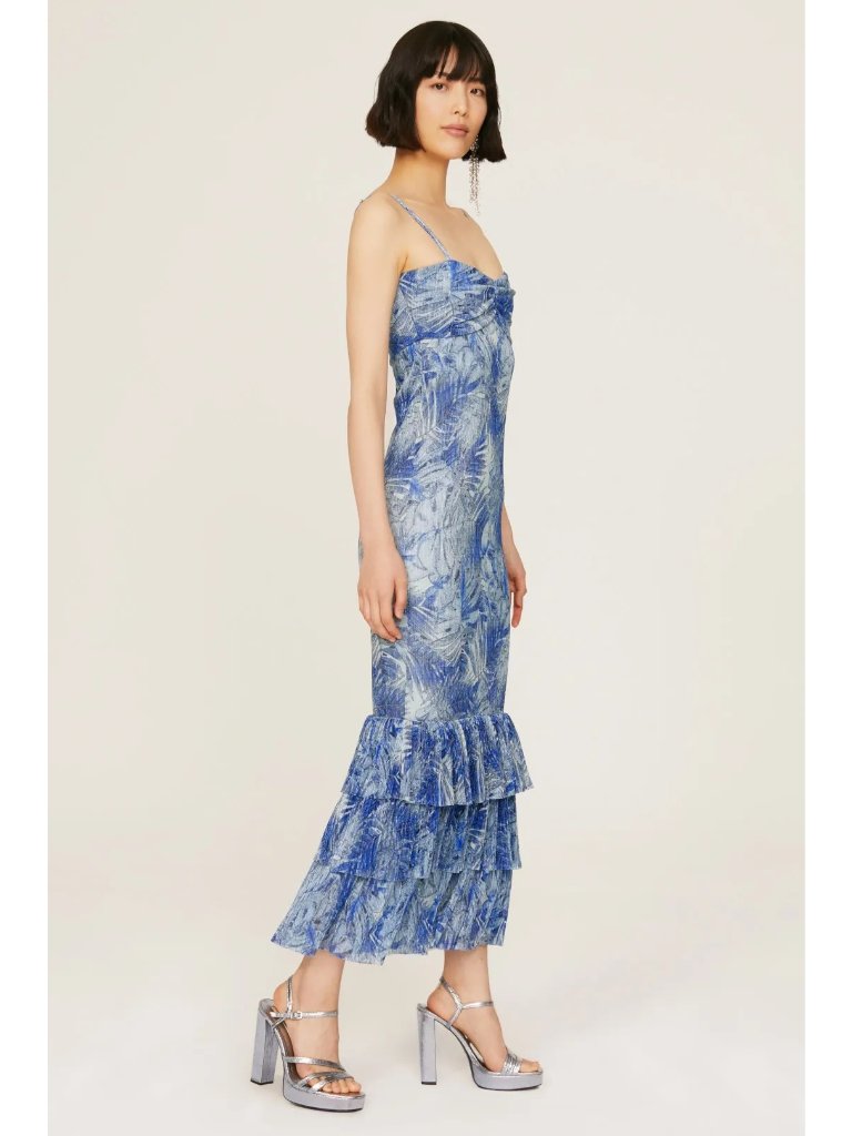 Mia Vesper Frond Mermaid Dress In Blue Small Womens Maxi Long Gown Cocktail — image 3 of 8